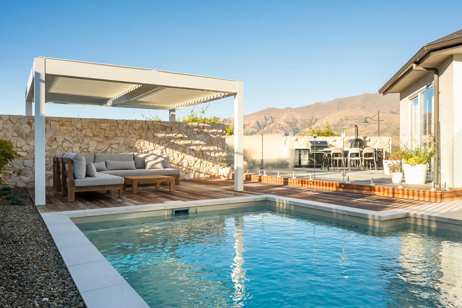 Landscaping and construction around a Dupont pool
